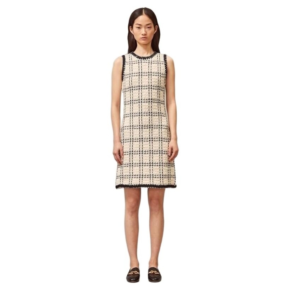 Tory Burch Ivory Black Check Tweed Sheath Old Money Dress Small